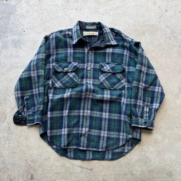 Anchor Blue Green/Blue Plaid wkwr Flannel Mens size L 90s y2k - Picture 1 of 2